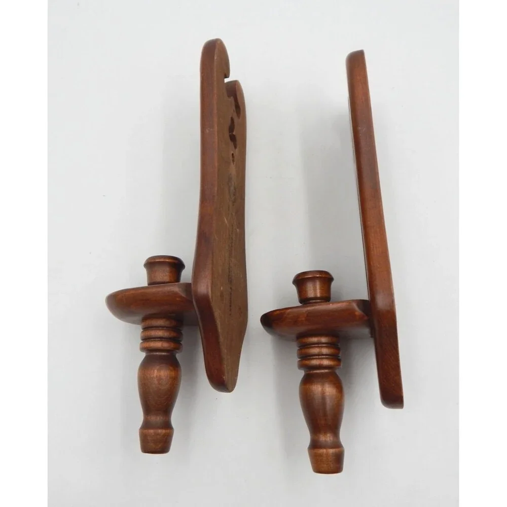 Wooden Candle Holder Wall Sconces The New England Clock Company 1970 Vintage MCM